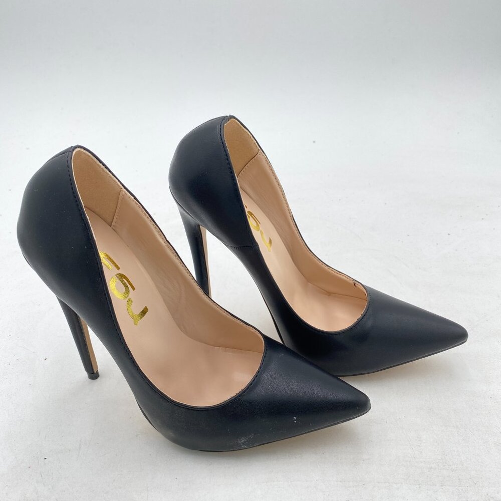 FSJ Black Pointed Toe Pumps High Heel Sexy Stilettos Slip On Office Dress Shoes - Picture 4 of 8